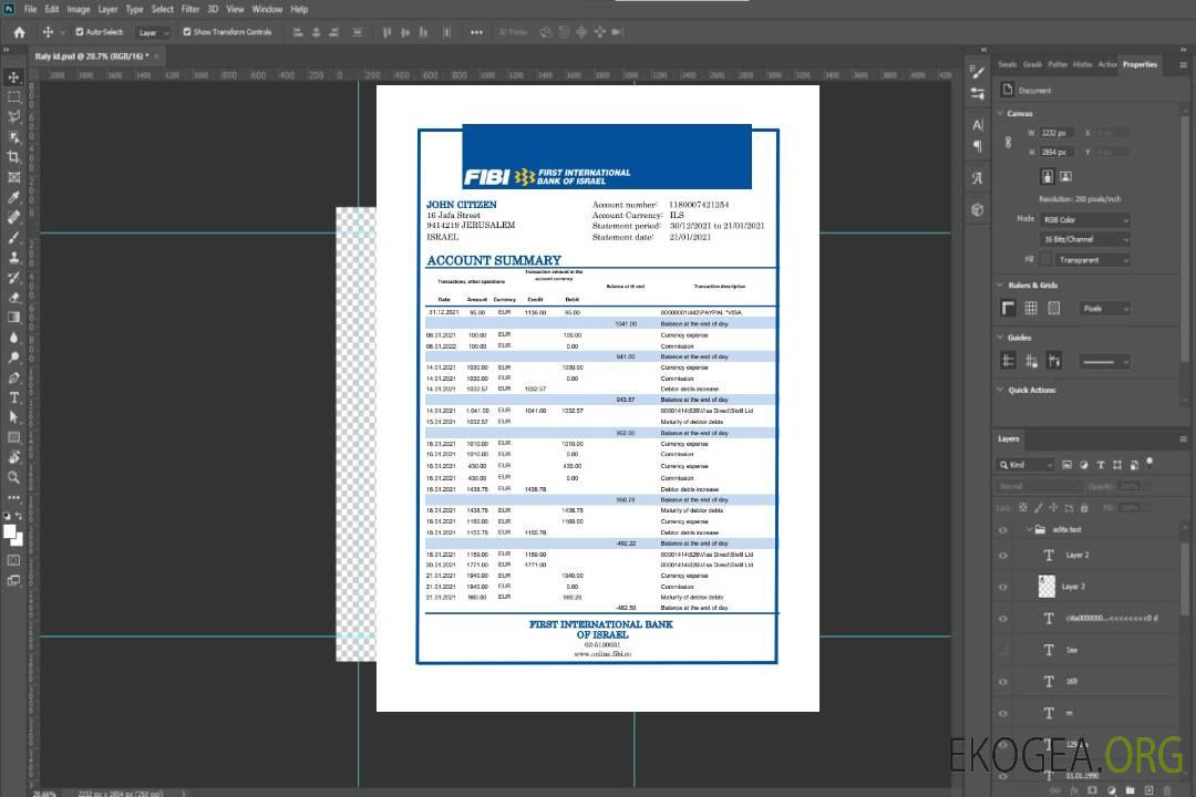 Modèle de relevé bancaire de la première banque internationale d'Israël d'Israël facile à remplir au format Excel et PDF template